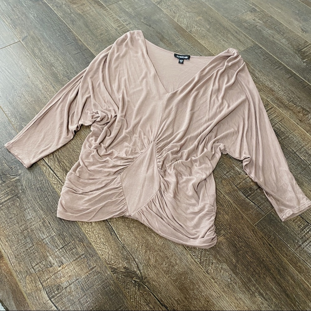 BeBe Womens Blouse Taupe Top Size Small Vneck Stretchy